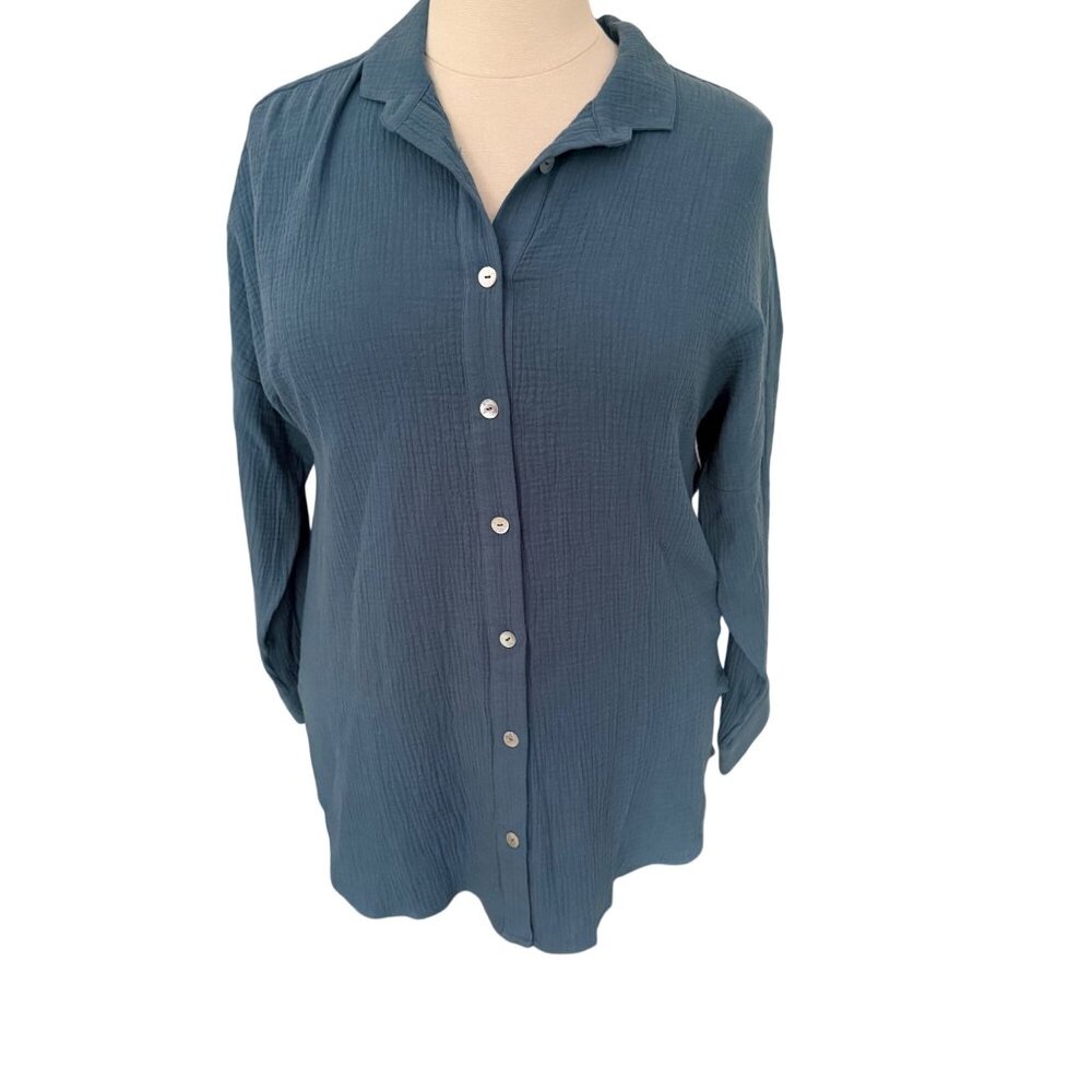 Soft Surroundings Size L Women's Blue Peregrine Gauze Relaxed Tunic Top